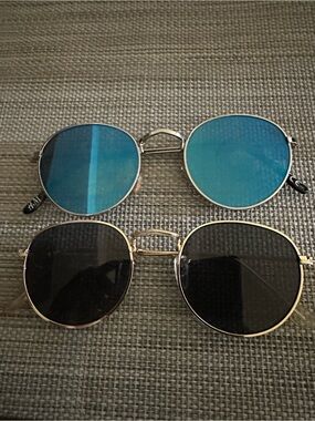 Classic Round Metal Frame Sunglasses - Blue & Black Lenses